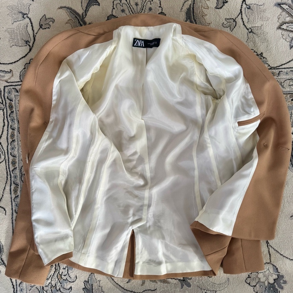 ZARA Camel Beige Double-Breasted Blazer – Size XS - Picture 5 of 8